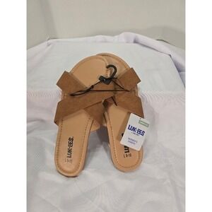MUK LUKS Women's Cognac Criss Cross‎ Band Slide Sandals Large 9-10 NWT